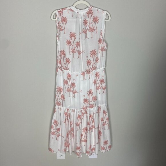 H&M Desmond & Dempsy Palm Tree Tropical Tiered Midi Dress Sleeveless Vacation - Picture 5 of 7